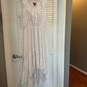 White V-Neck High Low Dress